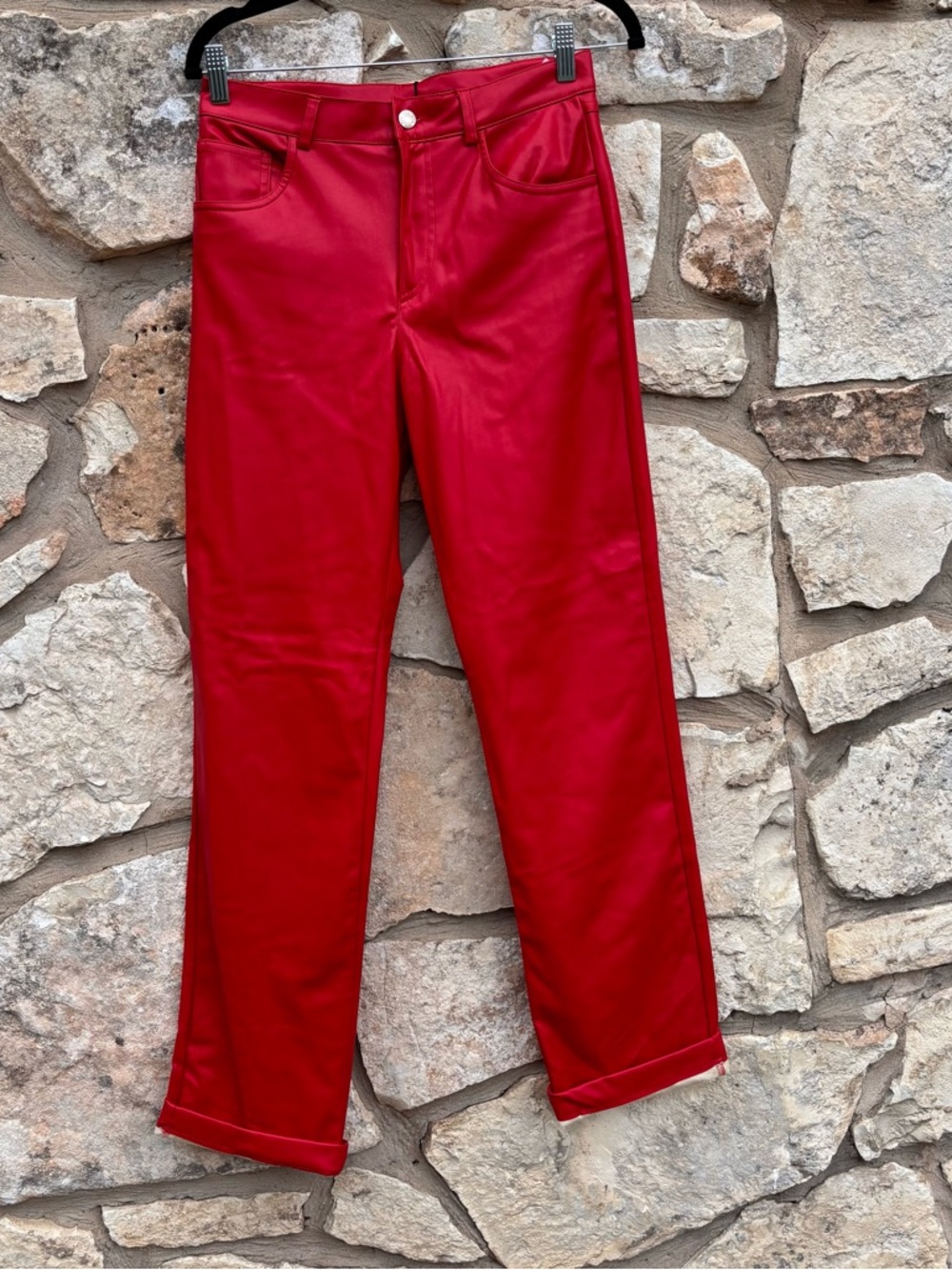 Zara red faux leather pants size small NWT